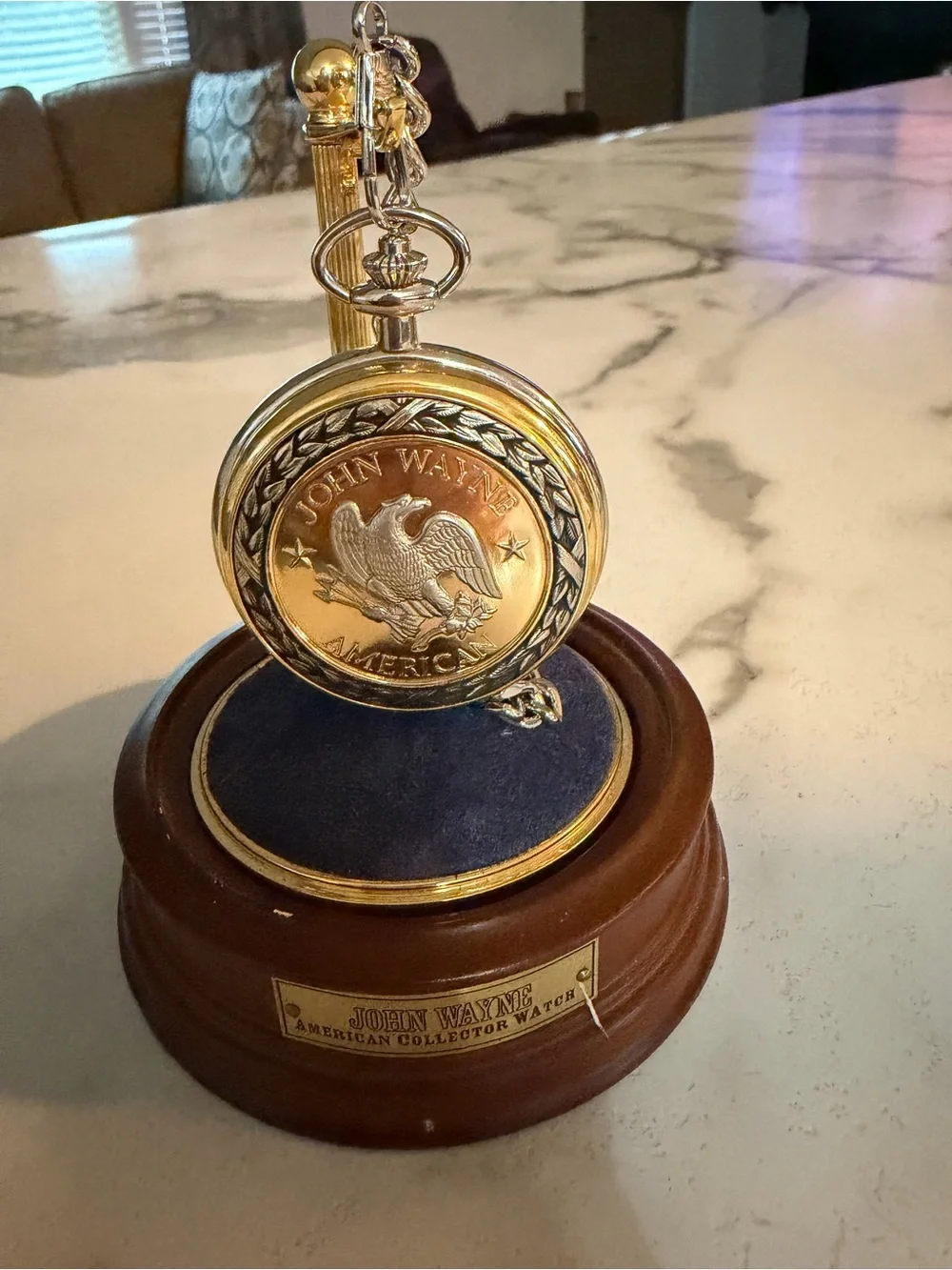 John Wayne Gold Collector Pocket Watch Display - Gold Finish